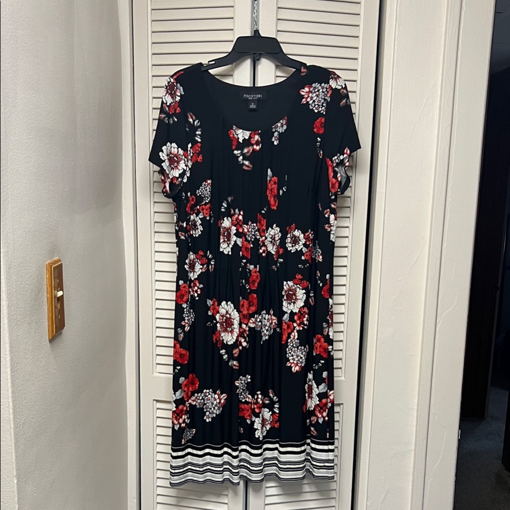 Perceptions Black Dress with Red and White Floral Pattern
